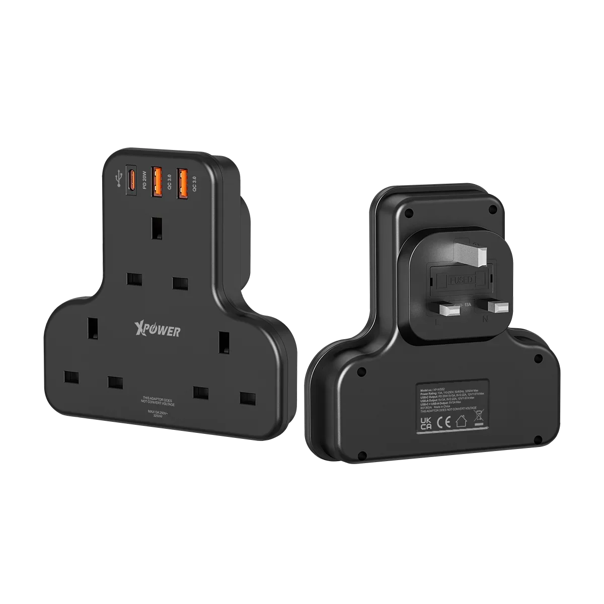 XPower 20W 3 Outlet T-Shaped Extension Socket - Black - Tashqila XPower 20W 3 Outlet T-Shaped Extension Socket - Black - Tashqila